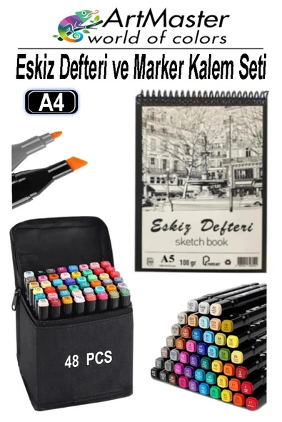 A4 Eskiz Defteri 50 Yaprak 100 gr 1 Adet 48 Renk Marker Kalem Çift Taraflı Touch Çift Uçlu Eskiz Defteri Boya Seti ürün görseli 1