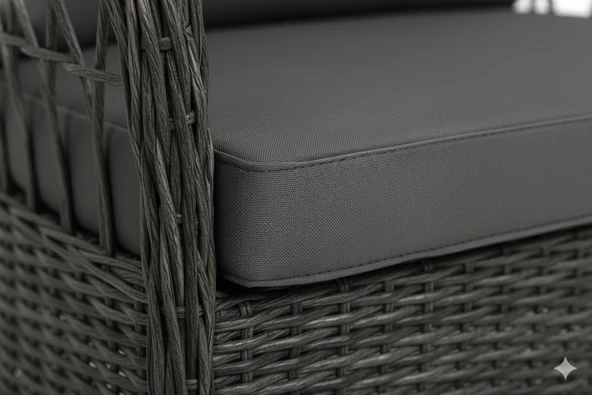 LİV Concept Liv Palmiye Lüks Rattan Bahçe Oturma Grubu, 4 Kişilik Antrasit Gri Polipropilen Balkon Seti, Montajsız, Minderli - Resim 4