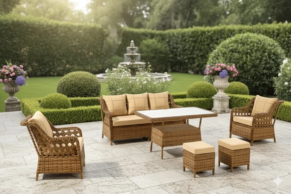 LİV Concept Lüks Rattan Oturma Ve Yemek Seti 7 Kişilik - Bahçe/balkon ürün görseli