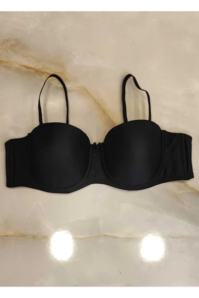 Siyah Mikro Destekli Balenli Sütyen ürün görseli 1