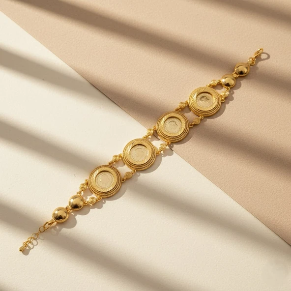 Altın Kaplama İmitasyon Dört Çeyrek Altınlı Desenli Bileklik BLK-1207 - Resim 4