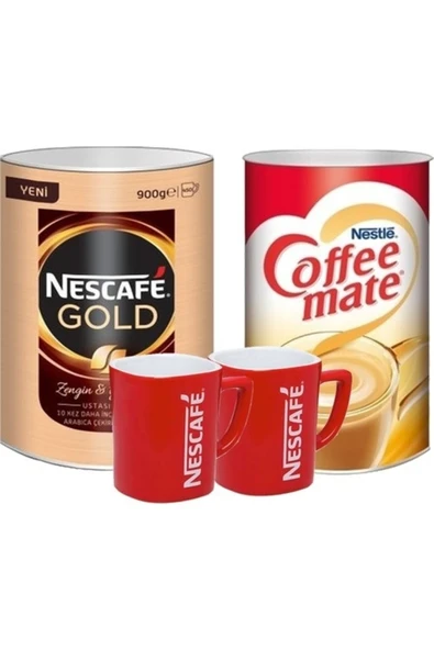 Nescafe Gold Granül Kahve 900 Gr  Coffee Mate 2 Kg  Kupa Bardak 2'Li ürün görseli 1