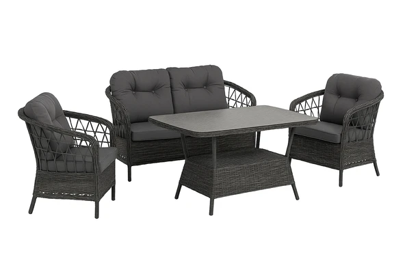 LİV Concept Liv Palmiye Lüks Rattan Bahçe Oturma Grubu, 4 Kişilik Antrasit Gri Polipropilen Balkon Seti, Montajsız, Minderli ürün görseli