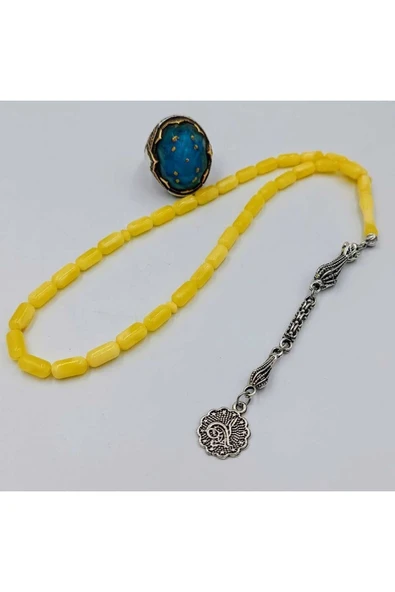 Sarı Kapsül Kesim Beyrut Toz Kehribar Tespih (AHŞAP KUTULU) - Resim 5