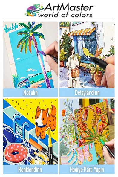 A4 Eskiz Defteri 50 Yaprak 100 gr 1 Adet 48 Renk Marker Kalem Çift Taraflı Touch Çift Uçlu Eskiz Defteri Boya Seti - Resim 2