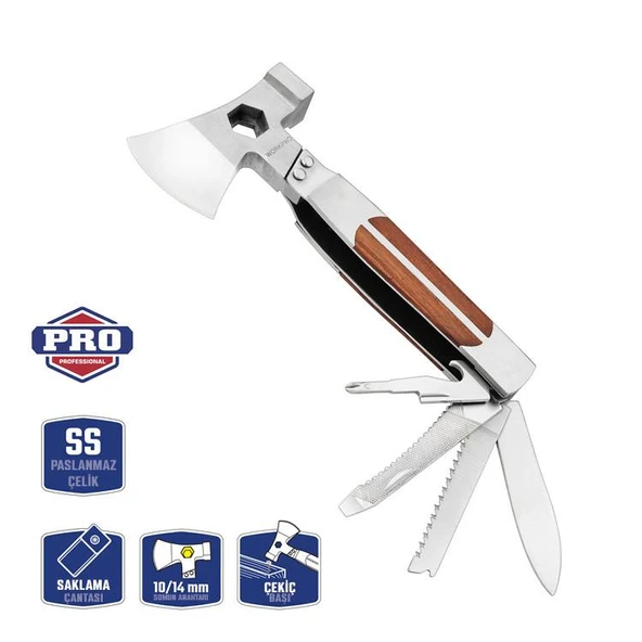 WORKPRO WP383001 12 IN 1 Çok Fonksiyonlu Profesyonel Mini Balta/Çekiç Alet Seti + Taşıma Kılıfı ürün görseli 1