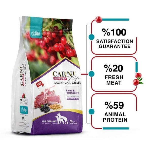 Carni Life Cranberry Kuzu Etli ve Böğürtlenli 2.5 kg Orta ve Büyük Irk Yetişkin Köpek Maması ürün görseli 1