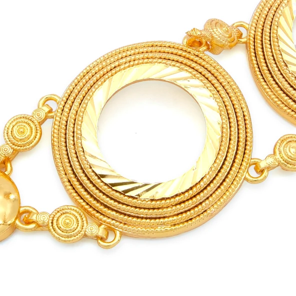 Altın Kaplama İmitasyon Desenli İki Çeyrek Çerçeveli  Bileklik BLK-1208 - Resim 2