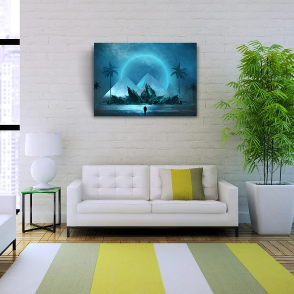 Geleceğin Gece Betimlenmesi , Mavi Tonlarda Kanvas Tablo 50 x 70 - Resim 2