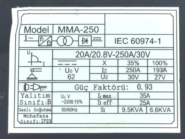 MMA-250 Inverter Mini Çanta Tipi Kaynak Makinası NO:41 (10x16.5x23cm)  KABLOLU - Resim 2