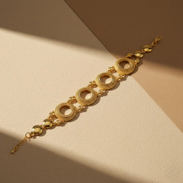 Altın Kaplama İmitasyon Desenli Dört Çeyrek Çerçeveli Bileklik BLK-1206 - Resim 4