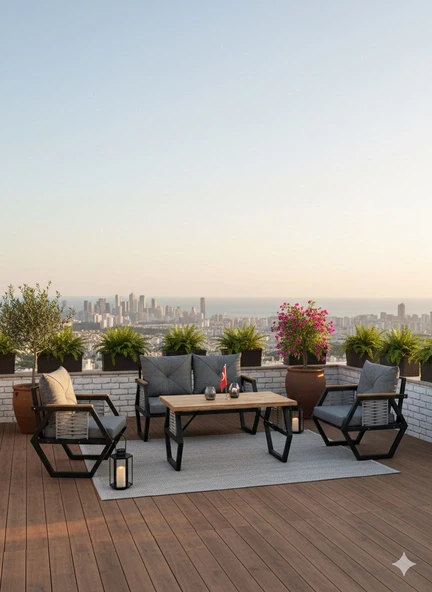 LİV Concept Modern Zeni̇t 4 Kişilik Statik Boyalı Metal Bahçe/teras Oturma Takımı ürün görseli