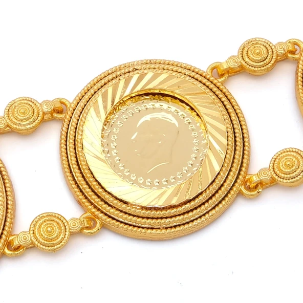 Altın Kaplama İmitasyon Dört Çeyrek Altınlı Desenli Bileklik BLK-1207 - Resim 2