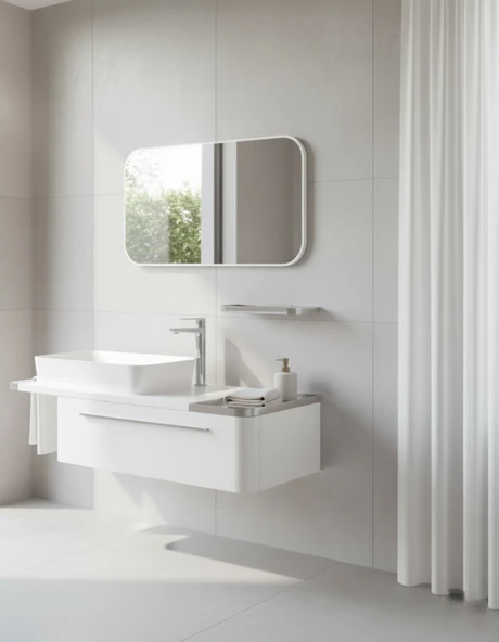 Angel Lavabo Dolabı 100 Cm Beyaz Krom ve Led Ayna - Resim 2