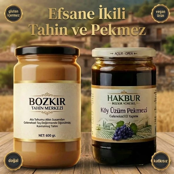 Bozkır Tahin Merkezi Muhteşem İkili Altın Susam Kavrulmuş Tahin 600gr-Köy Üzüm Pekmezi 800 (doğal&katkısız) ürün görseli 1