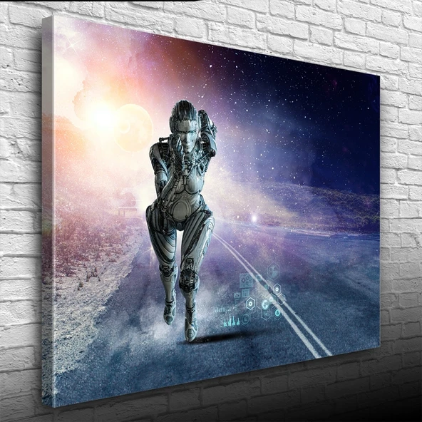 Futuristik , İnsansı Robot , Mavi Tonlar Kanvas Tablo 50 x 70 - Resim 3