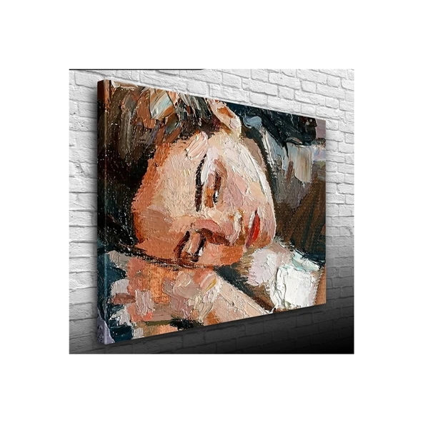 Yağlı Boya Kadın Portresi Kanvas Tablo 50 x 70 - Resim 4