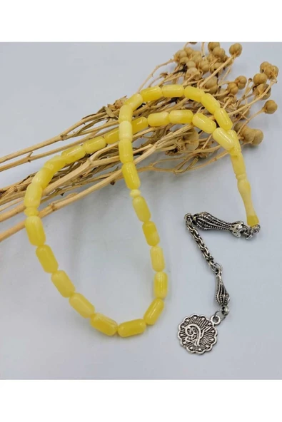 Sarı Kapsül Kesim Beyrut Toz Kehribar Tespih (AHŞAP KUTULU) - Resim 4