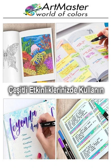 A4 Eskiz Defteri 50 Yaprak 100 gr 1 Adet 48 Renk Marker Kalem Çift Taraflı Touch Çift Uçlu Eskiz Defteri Boya Seti - Resim 5