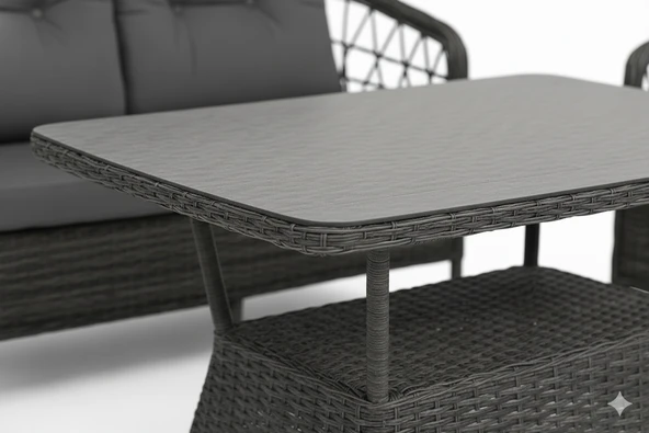 LİV Concept Liv Palmiye Lüks Rattan Bahçe Oturma Grubu, 4 Kişilik Antrasit Gri Polipropilen Balkon Seti, Montajsız, Minderli - Resim 5