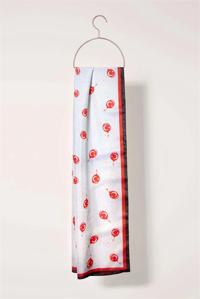 Modabutik Beyaz Ay Yıldız Desenli Fular - Resim 2