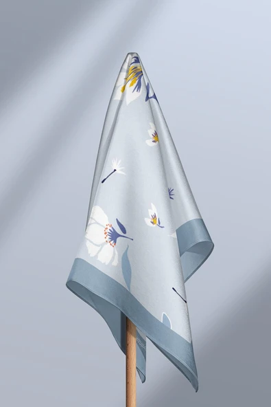 Kadın Çiçek Desenli Bandana 50x50 Açık Mavi DG0157-22 Snz - Resim 6