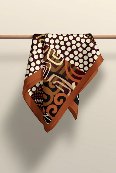 E96 Kadın Etnik Desenli Bandana 50x50 DG0253-22 - Resim 6