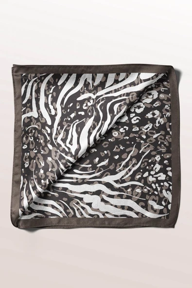 Z21 Kadın Yaprak Desenli Bandana 50x50 Kahverengi Beyaz - DG0267 - Resim 4
