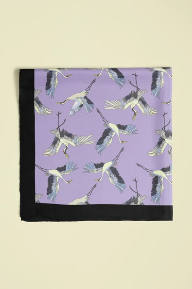 B9  Kadın Lila Stork Desenli 50x50 Bandana HYL DG0877-22 - Resim 5