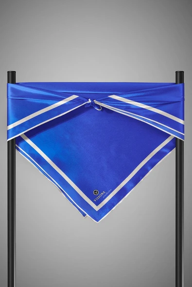 100% Twill İpek Düz Renk Bordür Desenli Saks - Krem Renkli Daha Tok Exclusive Serisi 90x90 Dikim Şekli : El Dikişi Eşarp - Resim 6