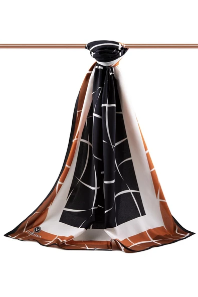 LÜKS MEDİNE İPEĞİ ÇİZGİLİ DESENLİ TABA RENKLİ 75X195 KIRIŞMAZ ŞAL MOSS KREP DİKİŞ TİPİ İTALYAN DİKİŞLİ - Resim 2