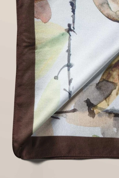 B108 Kadın Yaprak Desenli Bandana 50x50 Yeşil Kahverengi DG0443-22 Snz - Resim 6