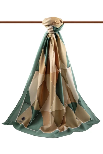 LÜKS MEDİNE ÜÇGEN YAMA DESENLİ MİNT YEŞİLİ RENKLİ 75X195 KIRIŞMAZ ŞAL MOSS KREP DİKİŞ TİPİ İTALYAN DİKİŞLİ - Resim 2