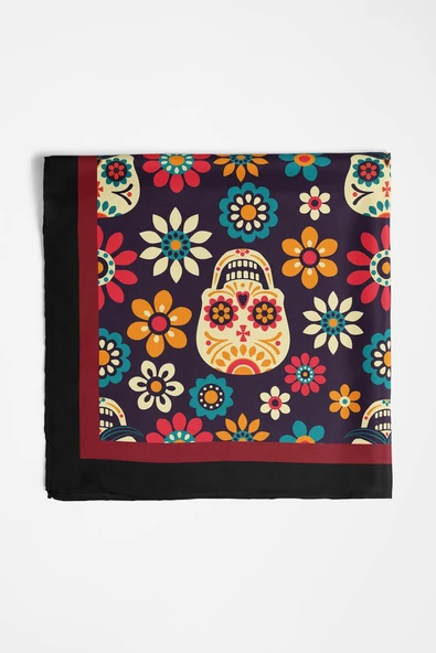 B53 Kadın Mor Skull  Desenli 50x50 Bandana HYL DG0702-22 - Resim 4