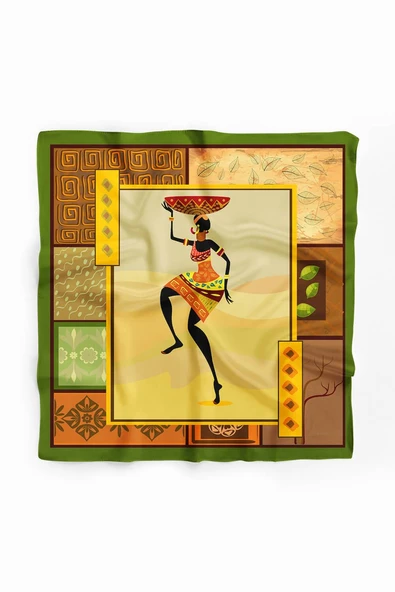F23 Kadın African Desenli Bandana 50x50 Kahve DG0248-2 - Resim 2