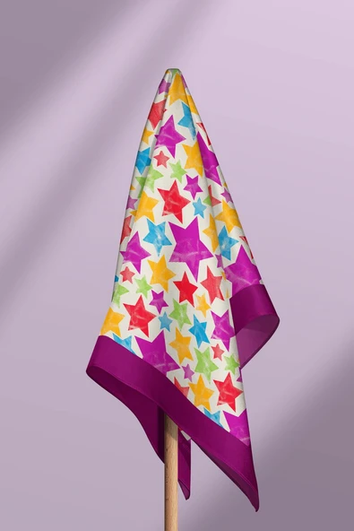 F35 Kadın Mor  Stars Desenli 50x50 Bandana HYL DG0521-22 - Resim 3