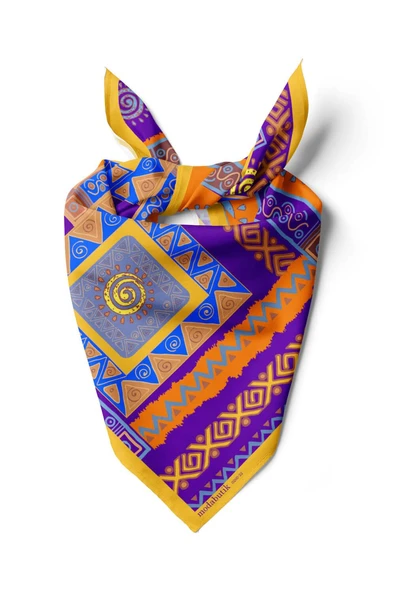 B83 Kadın Etnik Desenli Bandana 50x50 Mor DG0260-22 Snz ürün görseli