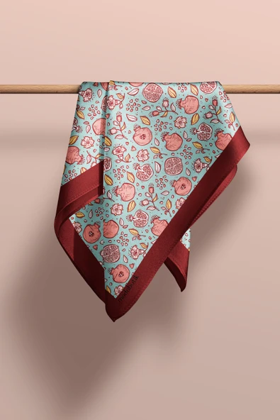 Kadın Açık Mavi Küçük Nar Desenli 50x50 Bandana DG0736 - Resim 4