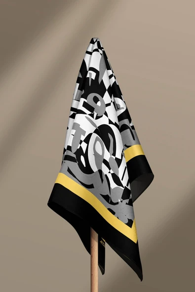 Kadın Siyah Beyaz Complex Desenli 50x50 Bandana HYL DG0976-22 - Resim 6