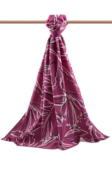 LÜKS MEDİNE İPEĞİ YAPRAK DESENLİ ŞARABİ RENKLİ 75X195 KIRIŞMAZ ŞAL MOSS KREP DİKİŞ TİPİ İTALYAN DİKİŞLİ - Resim 2