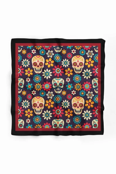 B53 Kadın Mor Skull  Desenli 50x50 Bandana HYL DG0702-22 - Resim 2