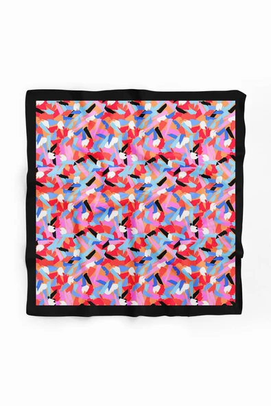 B39 Kadın Çok Renkli Fırça Efekli Desenli 50x50 Bandana HYL DG0758-22 - Resim 2