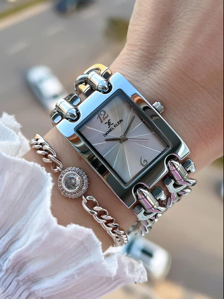 Daniel Klein Çelik Zincir Tasarım Kordonlu 30 Mt Suya Dayanıklı Kadın Kol Saati+Bileklik B.10036.S1 ürün görseli