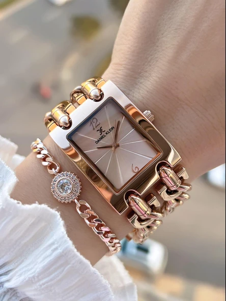 Daniel Klein Çelik Zincir Tasarım Kordonlu 30 Mt Suya Dayanıklı Kadın Kol Saati+Bileklik B.10036.S6 ürün görseli