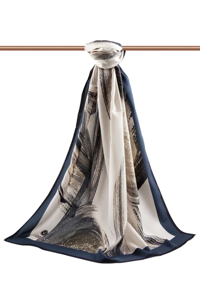 LÜKS MEDİNE İPEĞİ FIRÇA DESENLİ PETROL MAVİSİ RENKLİ 75X195 KIRIŞMAZ ŞAL MOSS KREP DİKİŞ TİPİ İTALYAN DİKİŞLİ - Resim 2