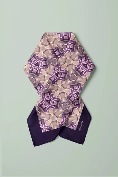 D52 Kadın Geometric Desenli Bandana 50x50 Mor DG0240-22 - Resim 3