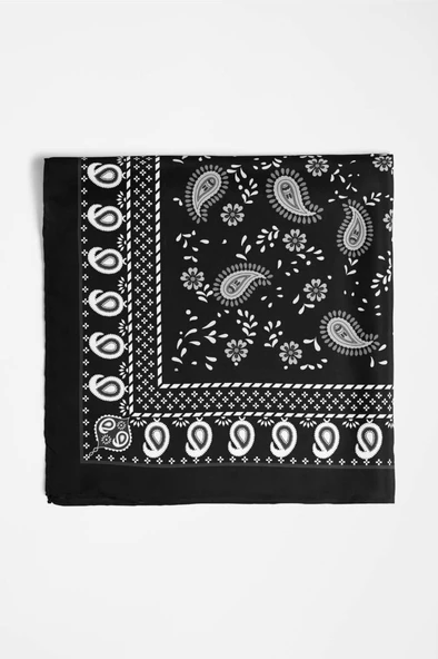 H6 Kadın Siyah Beyaz Şal Desenli 50x50 Bandana HYL DG01367-22 - Resim 4