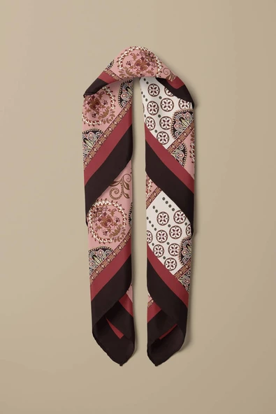 Z90 Kadın Vizon Etnik Desenli 50x50 Bandana HYL DG0827-22 - Resim 3