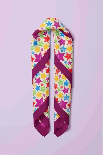 F35 Kadın Mor  Stars Desenli 50x50 Bandana HYL DG0521-22 - Resim 4