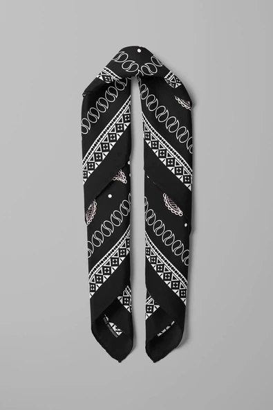 F46 Kadın Siyah Beyaz Şal Desenli 50x50 Bandana HYL DG01359-22 - Resim 4